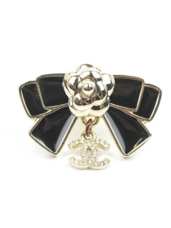 CHANEL Jewelry - Chanel Camellia Bow Black Pin Brooch 21C